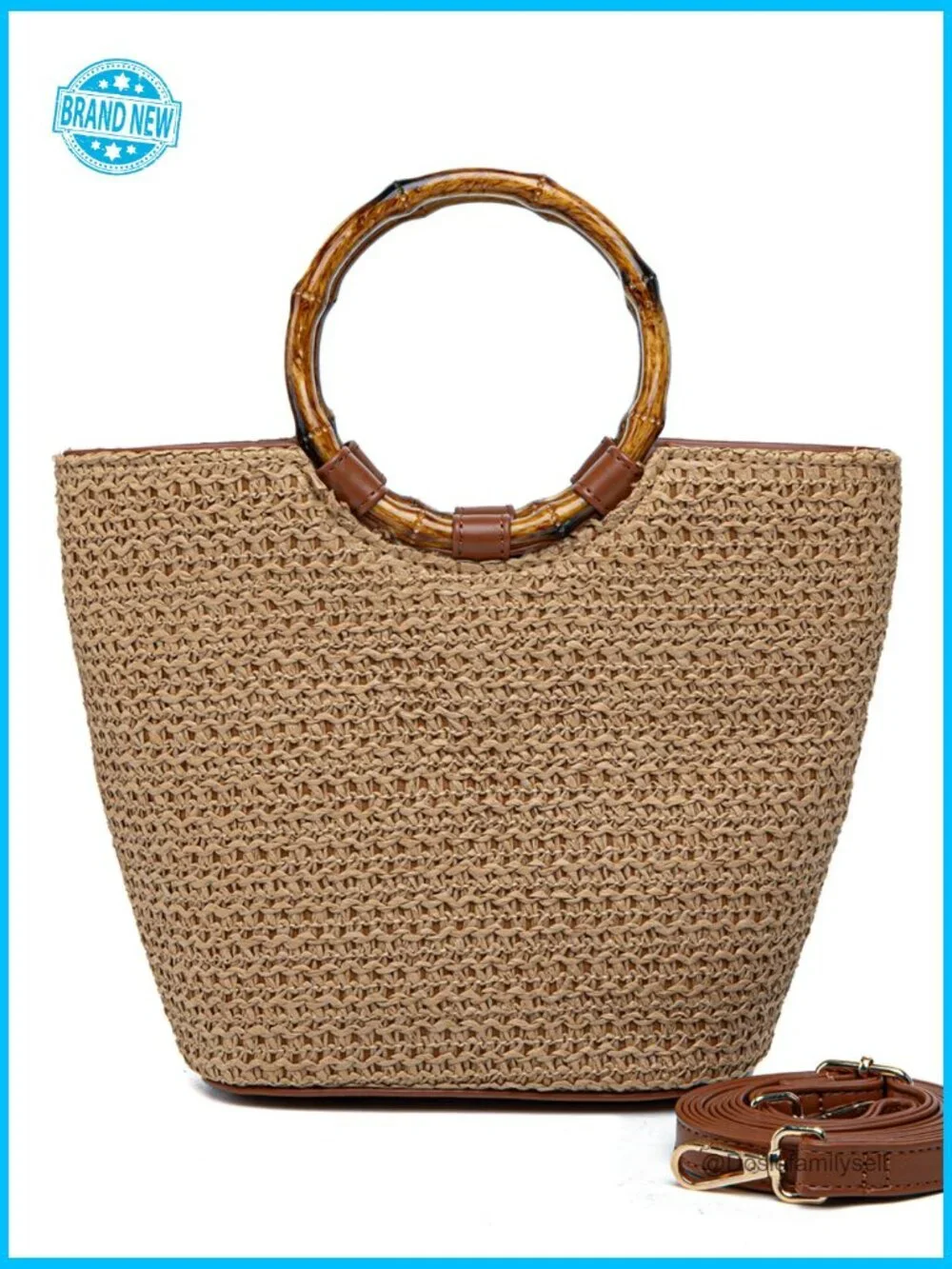 Top Handle Straw Crossbody Satchel Bag Summer Vacation Beach Handbag